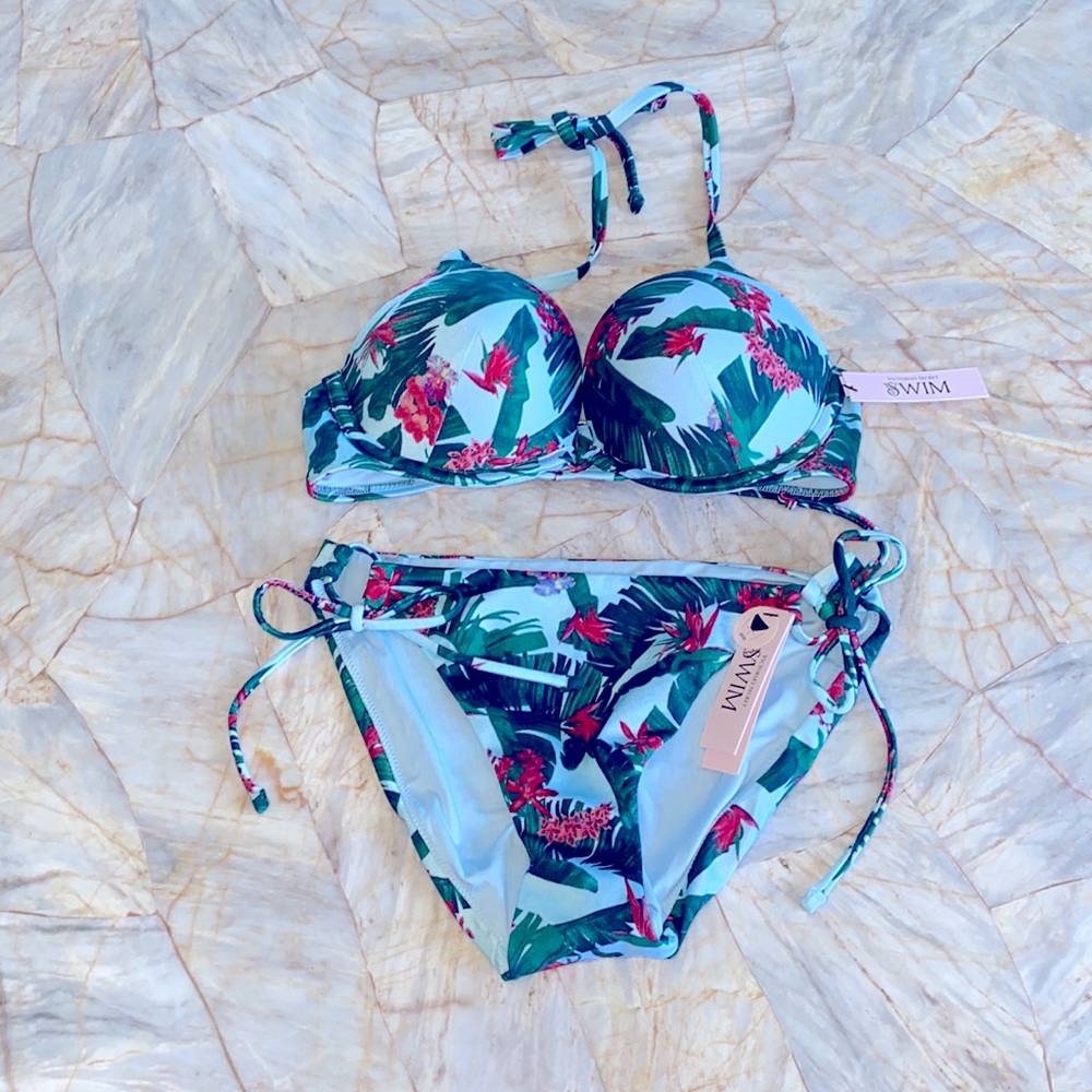 2 Pc Bikini Set 36C + XL. Bottoms Bombshell Halter Bra Top Adds 2 Cups Bikini